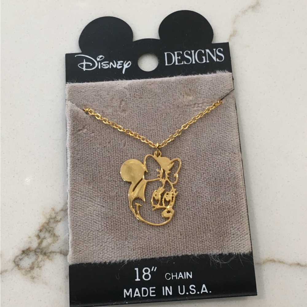 Disney designs Minnie Mouse gold colored necklace on 18 inch chain, new on card